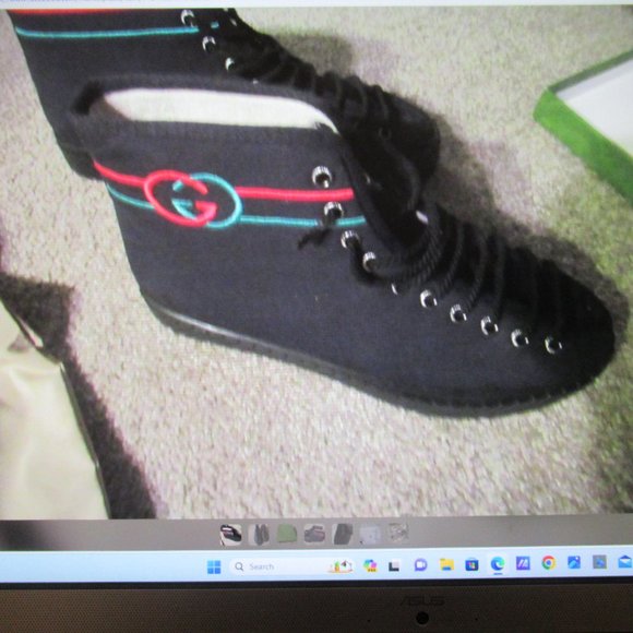 GUCCI Black Canvas Leather High Top Sneakers Tennis Shoes Interlocking GG 44 10 main image 6